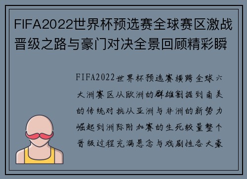 FIFA2022世界杯预选赛全球赛区激战晋级之路与豪门对决全景回顾精彩瞬间